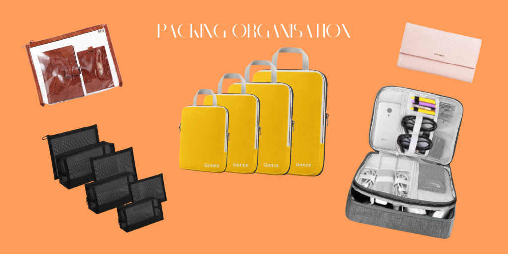 Travel Essentials, Compression Packing Cubes, Cable Organiser, Beis Passport and luggage Tag